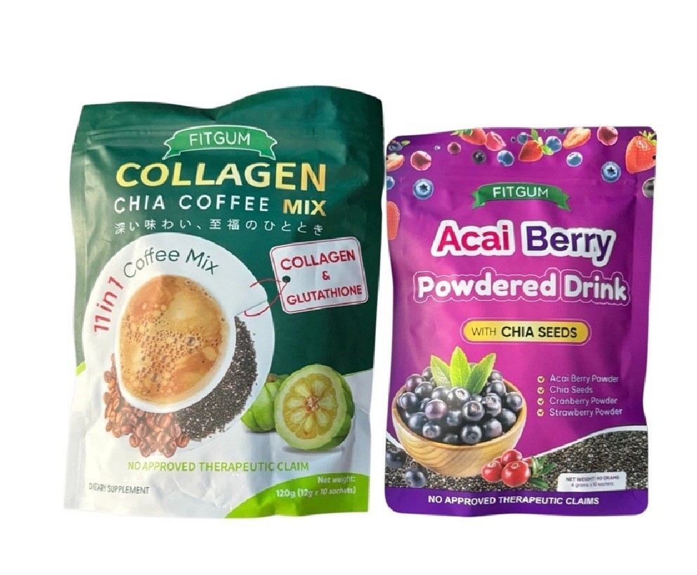 FITGUM Collagen Coffee & Acai Drink Bundle Chia Coffee 11-In-1 FITGUM Acai Berry