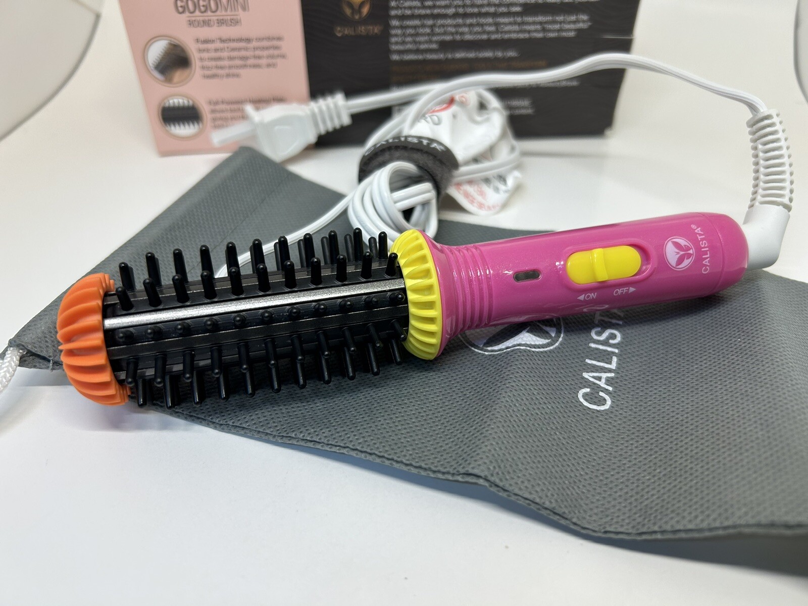 Calista GoGo Mini 2.0 Round Brush Hair Styling Tool 1″ New Ed Flamingo Pink wBag