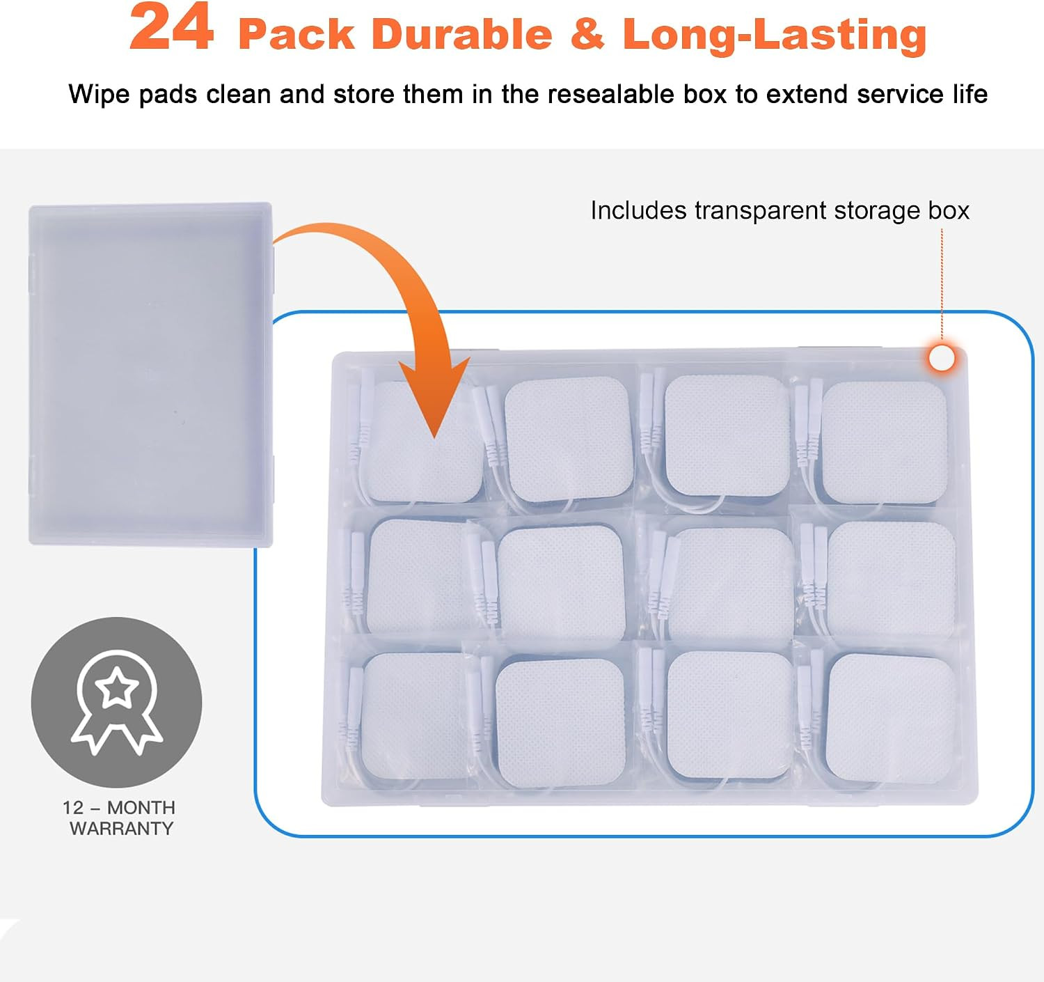 24 Pack 2″ X 2″ TENS Unit Replacement Pads Reuse More than 45 Times, Upgraded Se