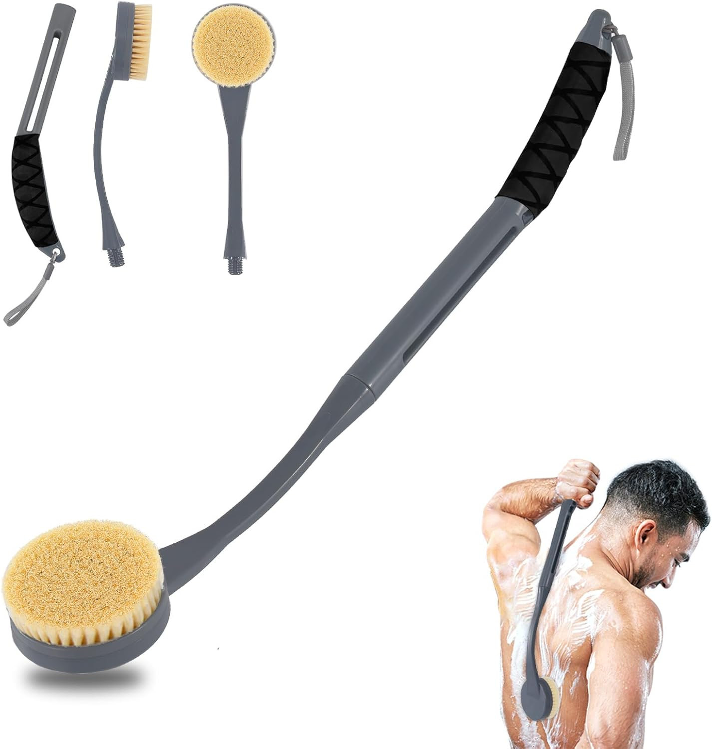 Back Scrubber for Shower, 20.5″ Long Handle Body Brush, Deep Clean, Grey