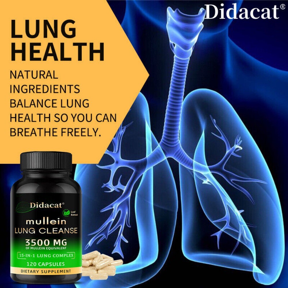 15 In 1 Complex Mullein Extract Supplement Lungs Detox Cleanse 120 Capsules US