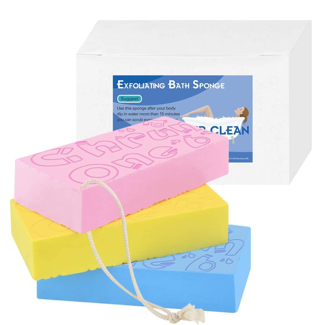 3PCS Exfoliating Bath Sponge, Asian 1 Count (Pack of 1), Yellow,blue,pink