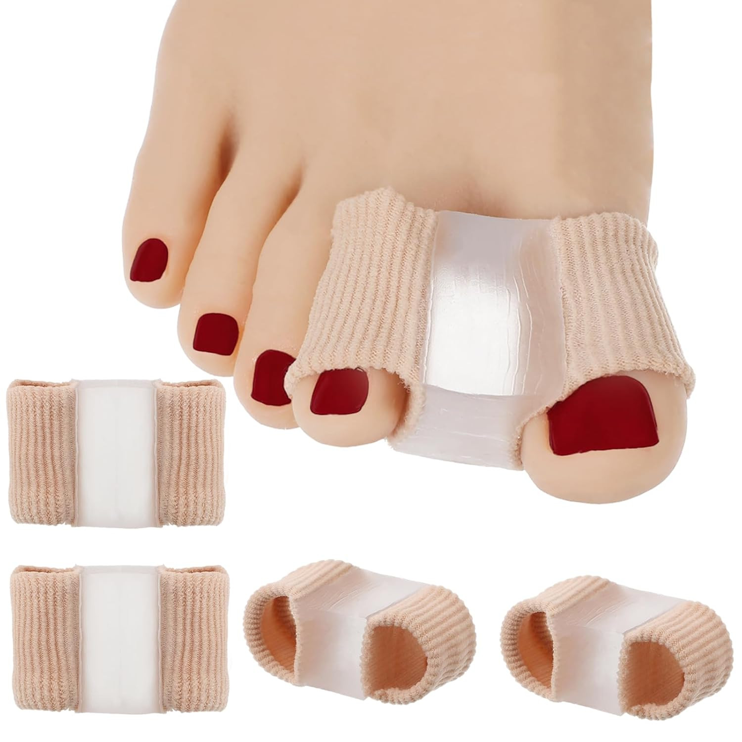 4Pcs Silicone Toe Spacers Lining with Fabric Breathable Soft Toe Spacer Correcto