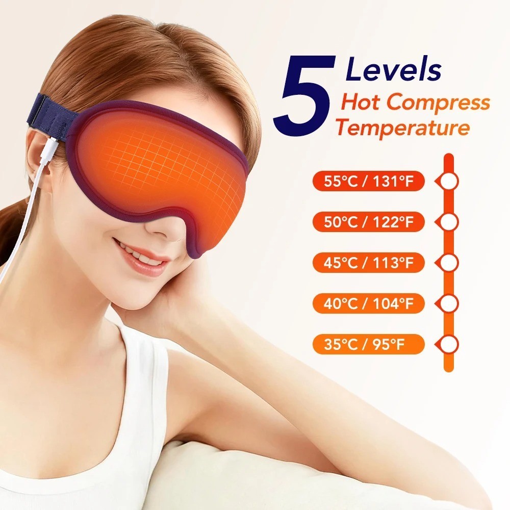 Heated Vibrating Eye Mask USB Warm Compress Massage Sleep Mask 5 Heat 6 Modes