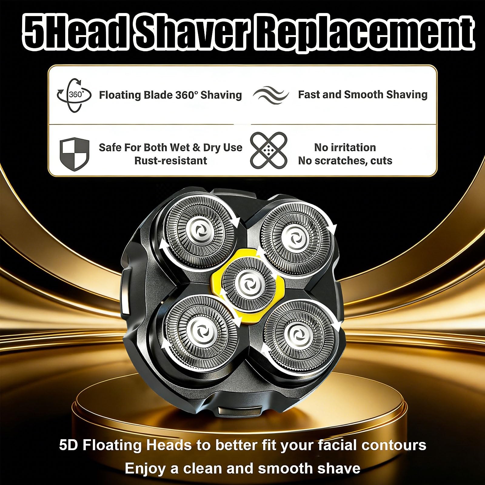Replacement Heads for 5 Head Shaver – 3 Count, Wet/Dry Shaving for Bald Men