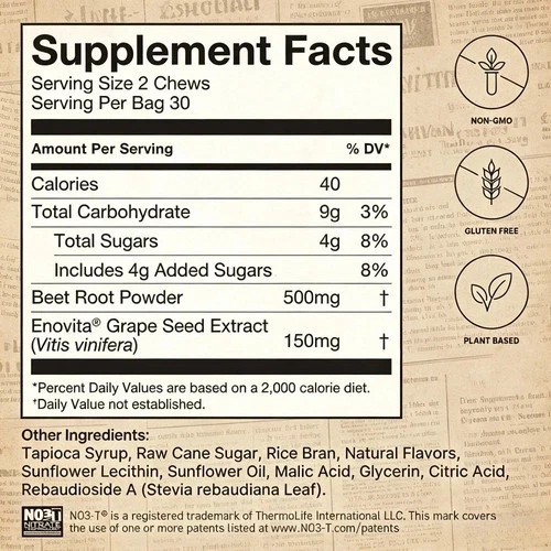 2 PACKS HumanN – SUPER BEETS Heart Chews, Nitric Oxide Booster for Heart Health