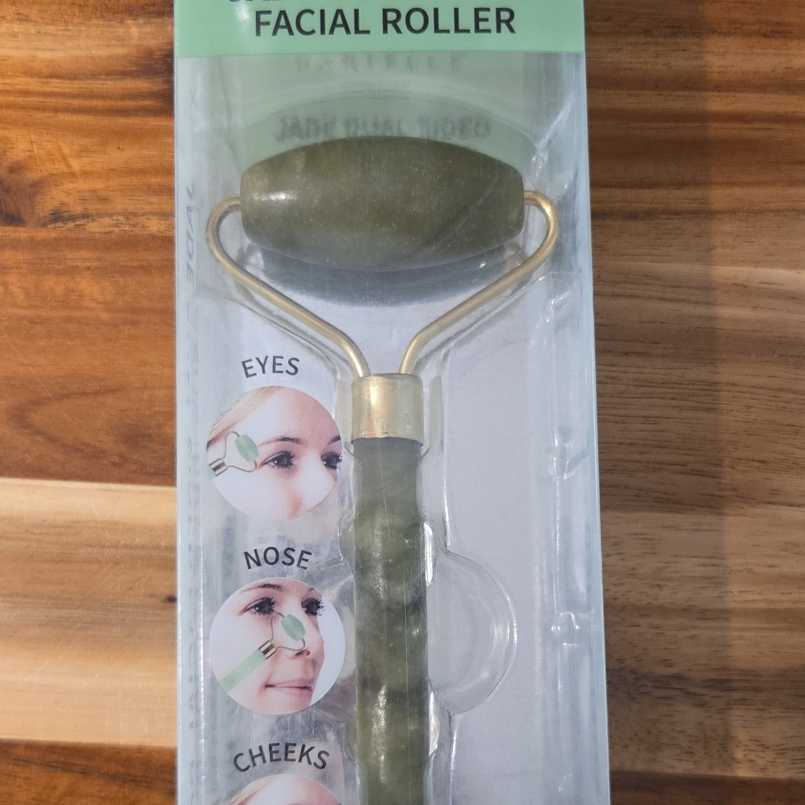 Jade Dual-Sided Facial Roller Green Manual Handheld Rolling for Face/Eyes/Neck