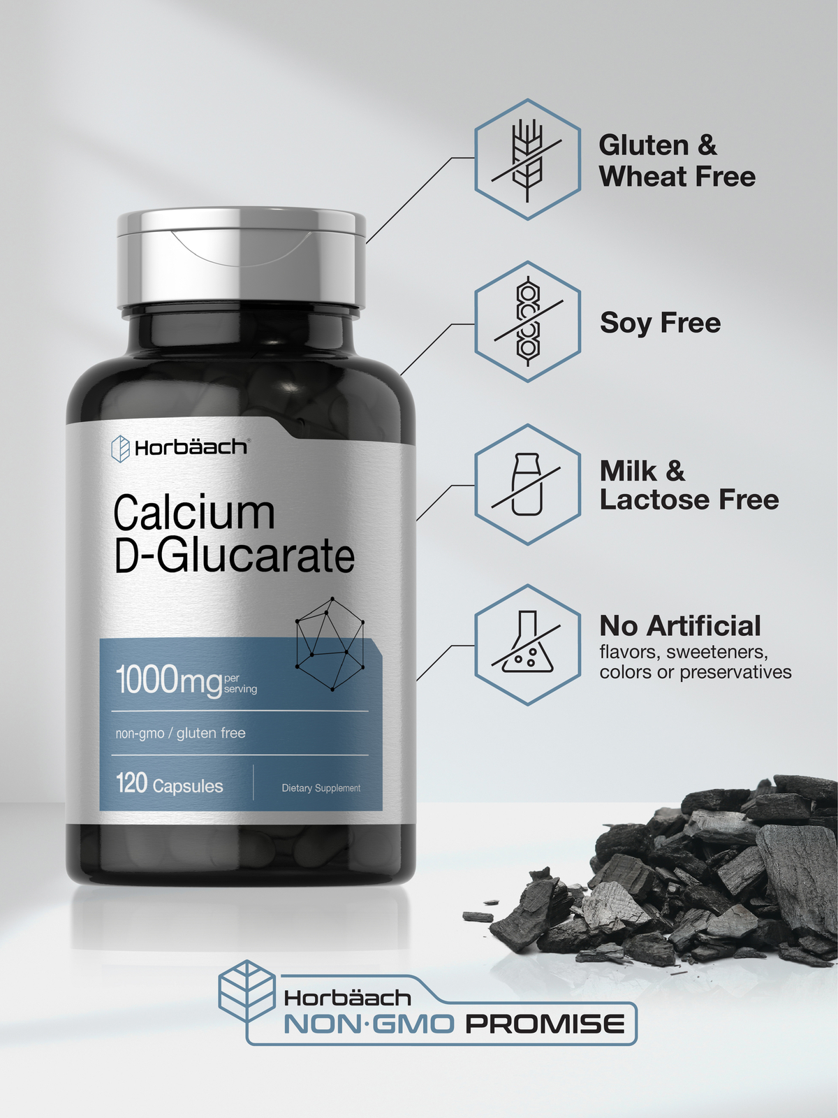 Calcium D Glucarate 1000mg | 120 Capsules | Non-GMO Supplement | by Horbaach