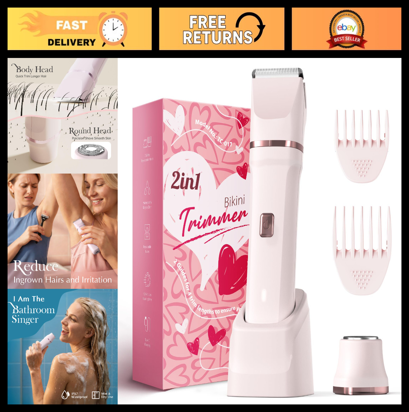 Painless Bikini Trimmer for Women – Cordless Electric Razor, Waterproof Body Sha