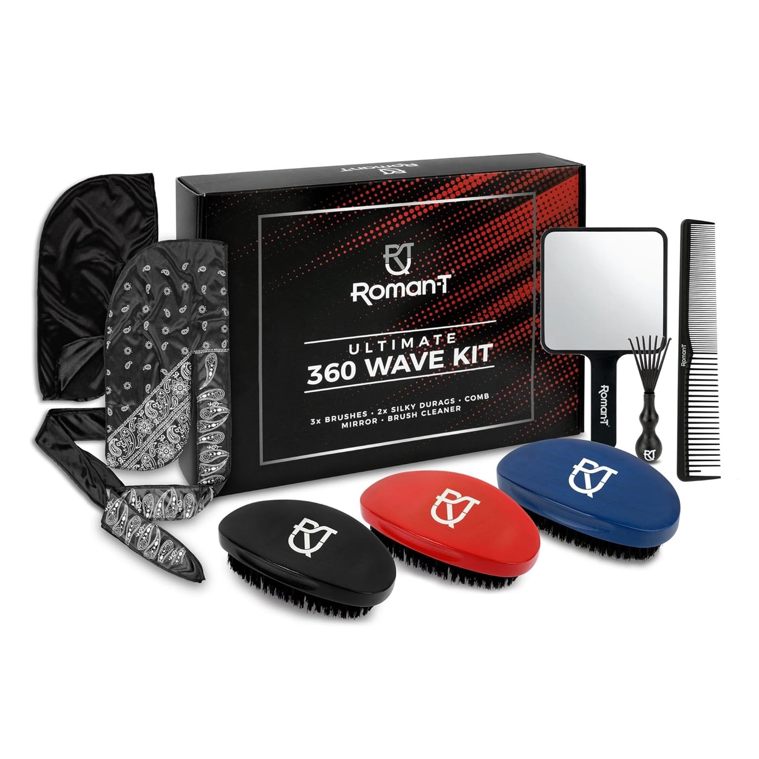 8-in-1 360 Wave Kit for Men – Grooming Kit for 360 Waves – 3 Wave Brushes, Soft