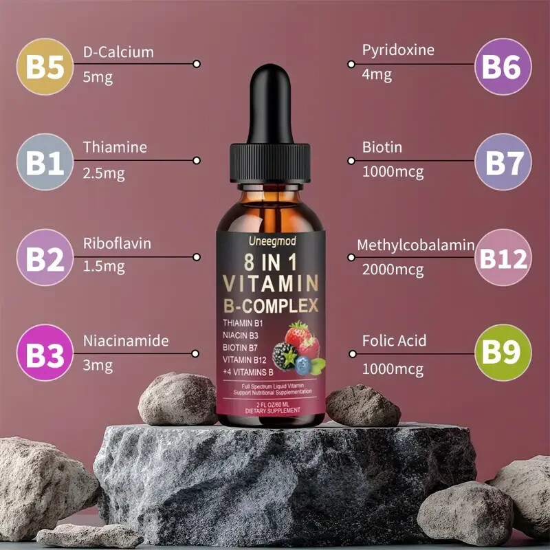 Vitamin B Complex 8 in 1 Liquid Drops with B1, B12 Methylcobalamin Free Shipping