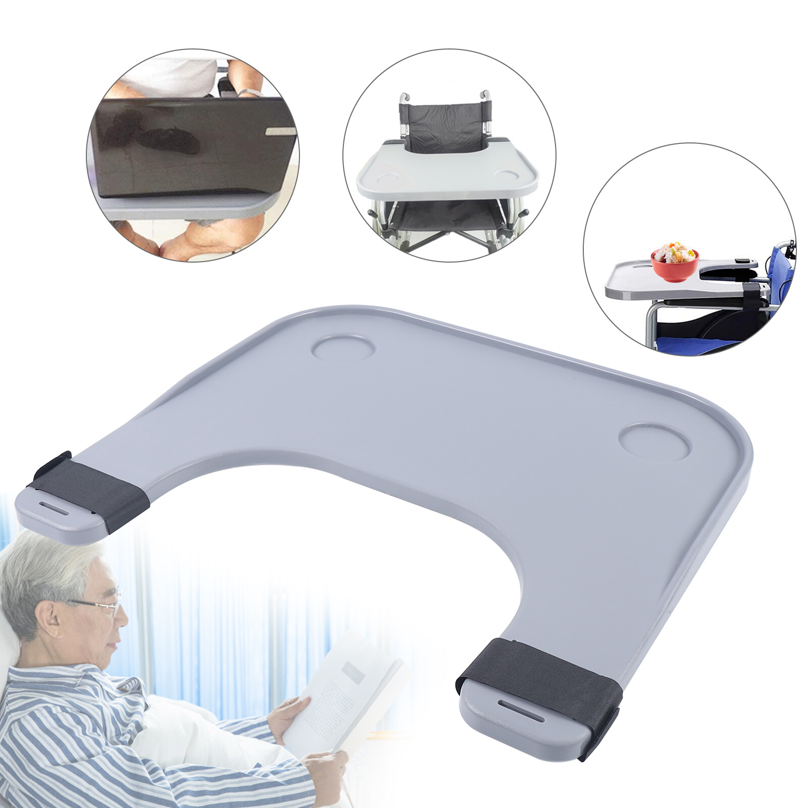 ABS Removable Wheelchair Tray Table Disabled Portable Lap Tray +Cup holder