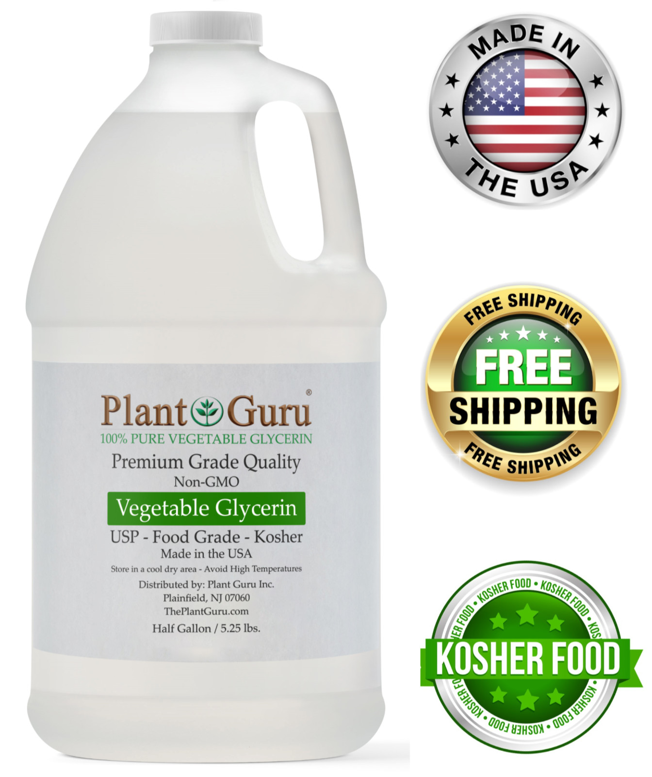 Vegetable Glycerin Half Gallon 5.25 lbs. Bulk USP 99.9 % Pure Food Grade Liquid