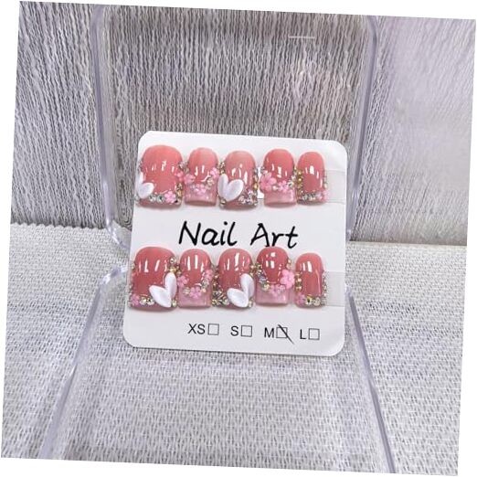 Handmade Press on Nails Square Short Fake Nails Pink French Tip Pink RJDFF1-3