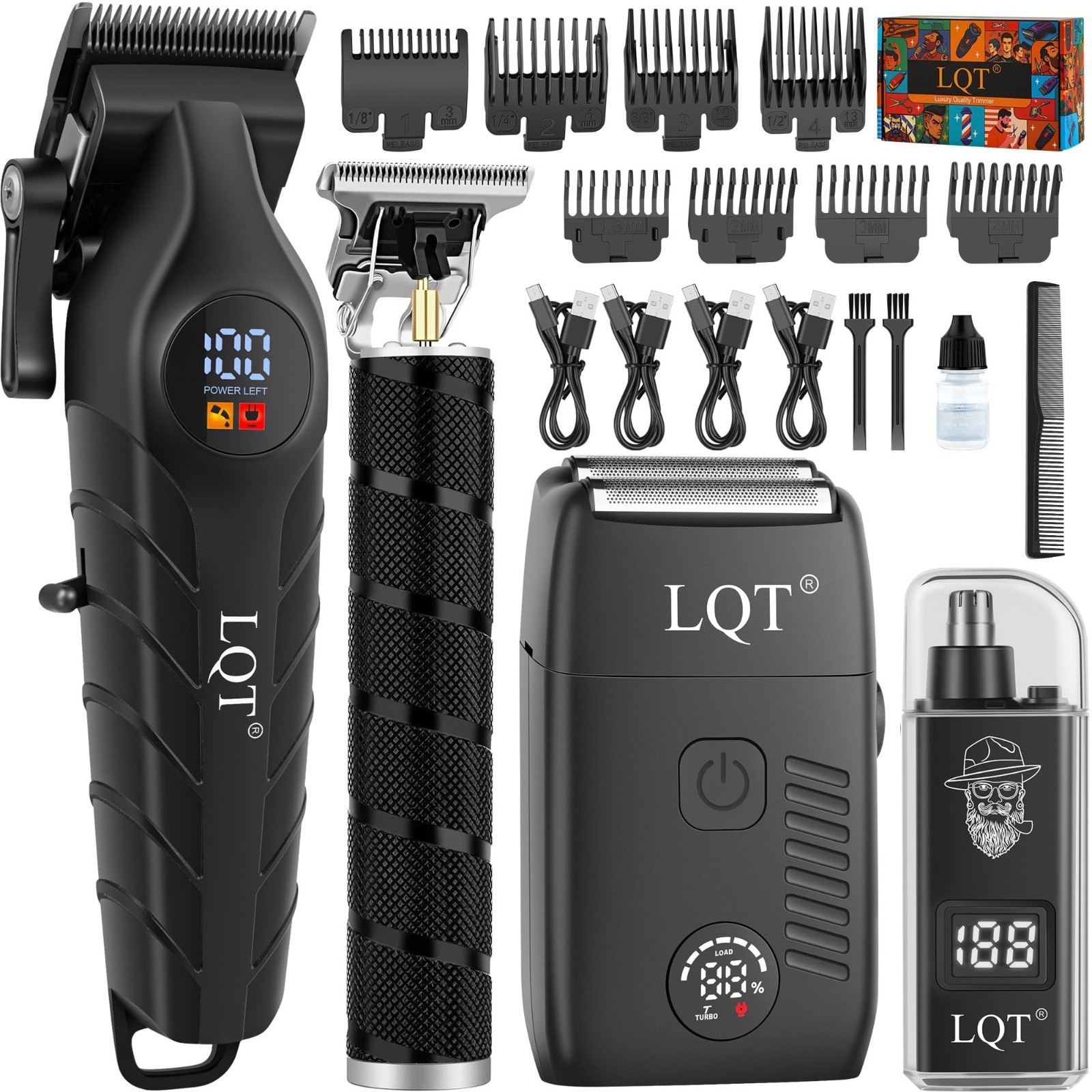 Professional Cordless Hair Clippers & Trimmer Kit, 4-in-1 Electric Shaver Set, W