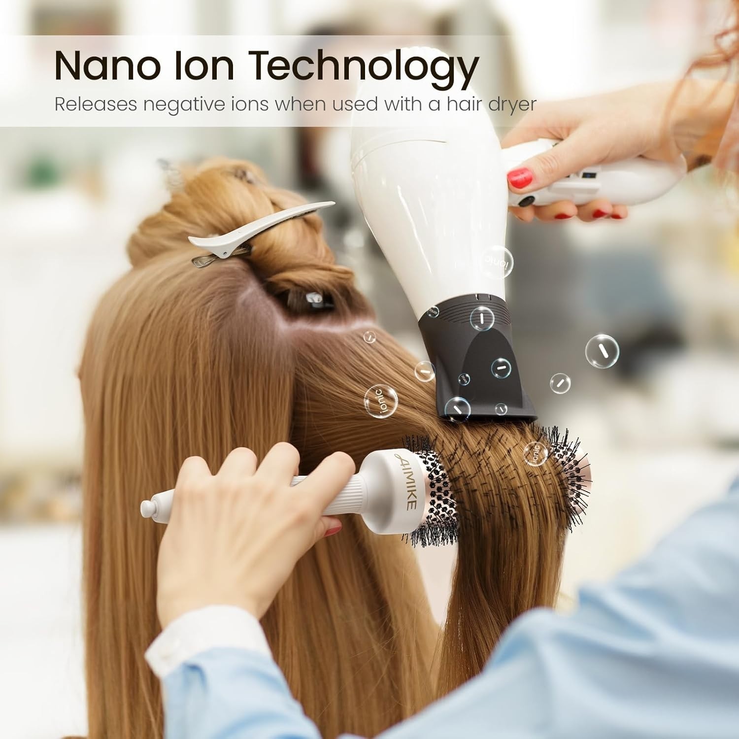 Round Brush for Blow Out, NaturaVol Medium Round Hair Brush for Fine Hair with N