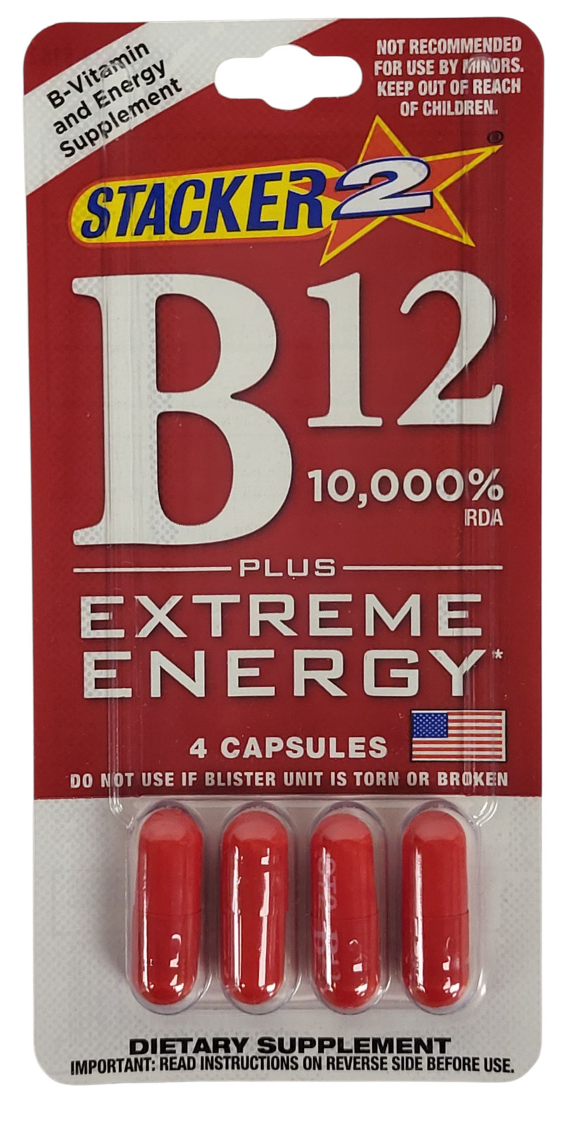(24 CARDS OF 4ct= 96 Capsules) B12 Extreme Energy Boost + RDA 10,000% Supplement