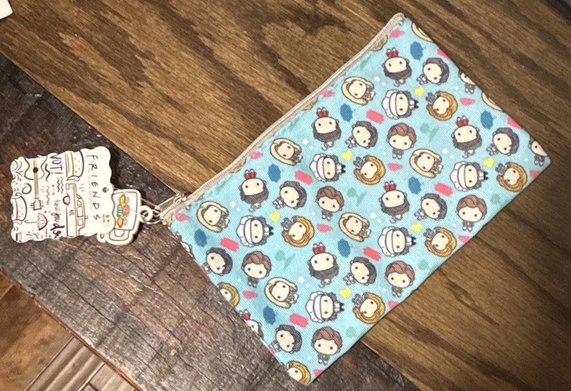Friends TV Show Blue Fabric Lined Makeup Bag Zipper Pouch 6x5in
