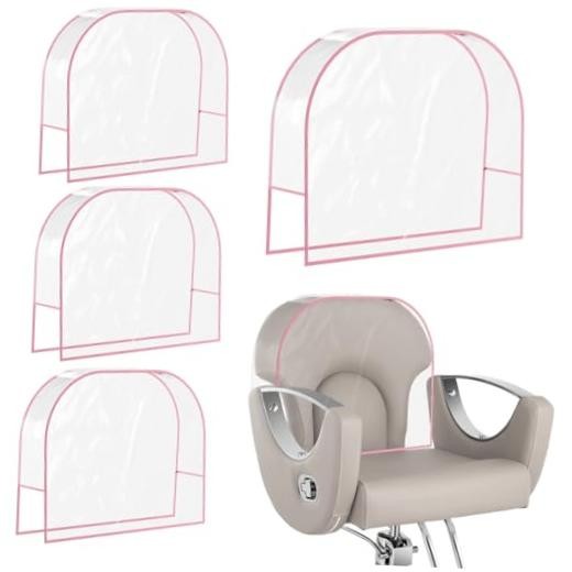 4Pcs Salon Chair Cover, Clear Barber Salon Chair Back Covers, Vinyl Pink Round