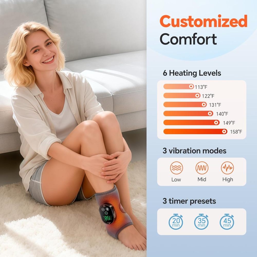 Electric Foot Ankle Massager Relieve Ankle Pain 6 Heat Levels, 3 Vibration Modes