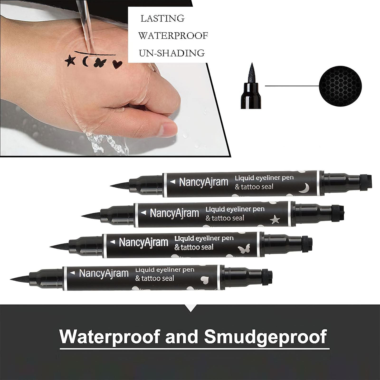 Ylapagne 4 PCS 2 in 1 Stamp Liquid Winged Double 4 Count (Pack of 1), black