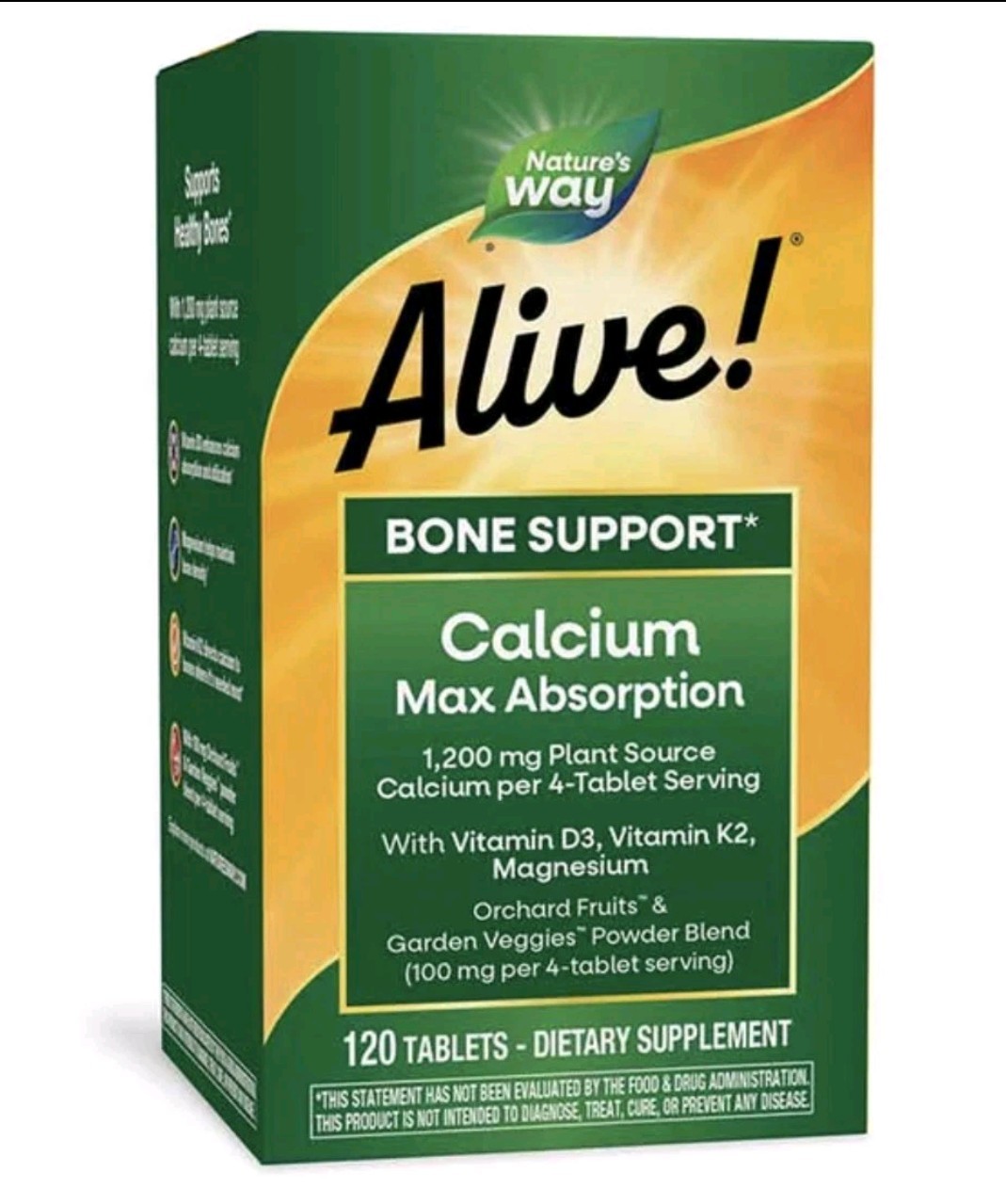 Nature’s Way, Alive! Calcium, Bone Support, 1,200mg, Max Absorption, 120 Tablets