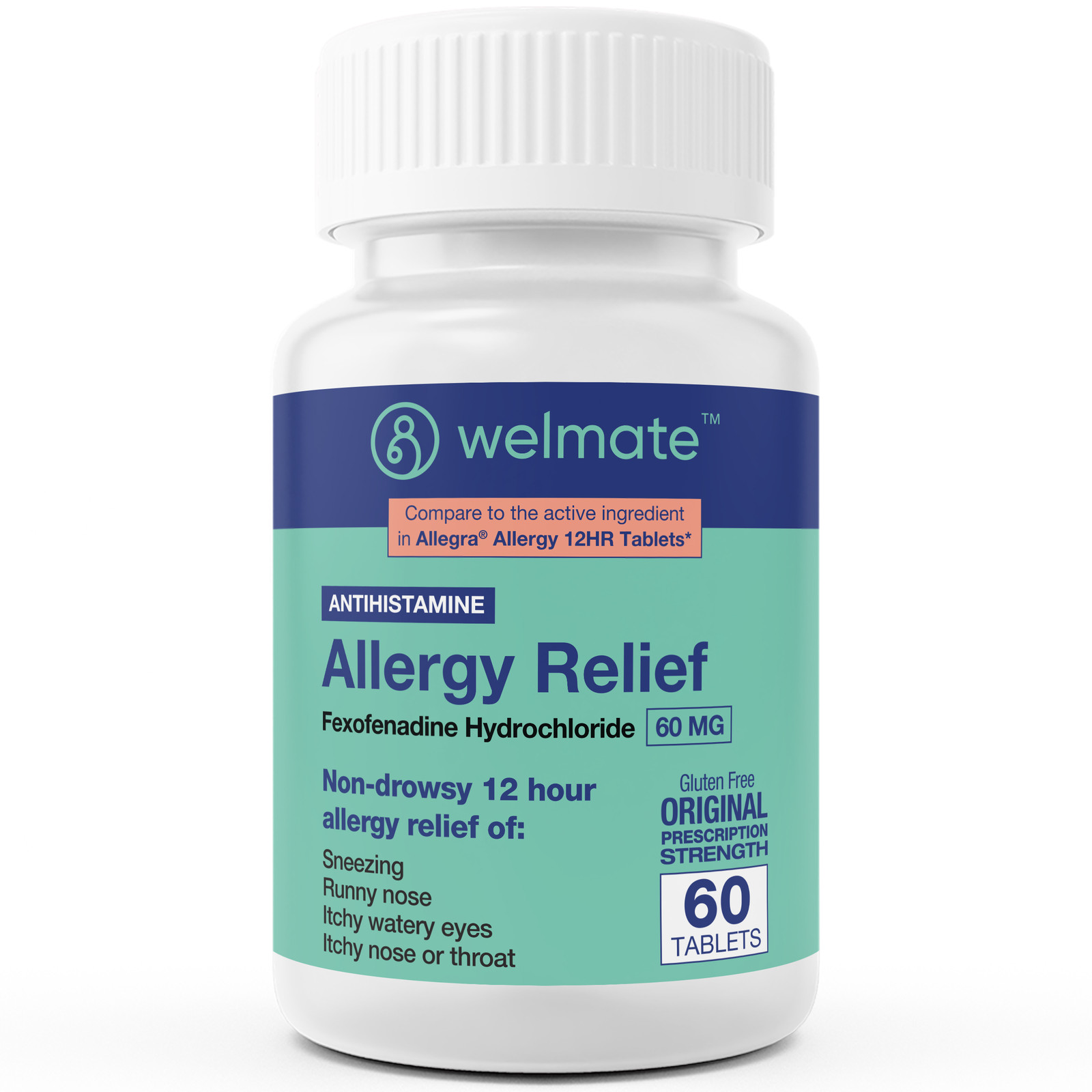 WELMATE Allergy Relief Fexofenadine HCL 60mg 60 Ct Exp 04/26 (Generic Allegra)