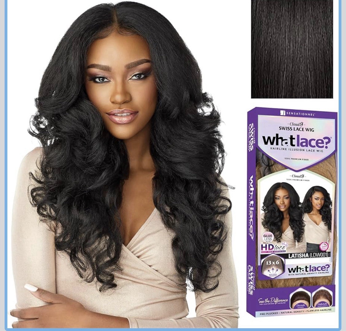 New What Lace 13X6 Glueless Synthetic Wig Latisha Preplucked Hairline 1B LDW001