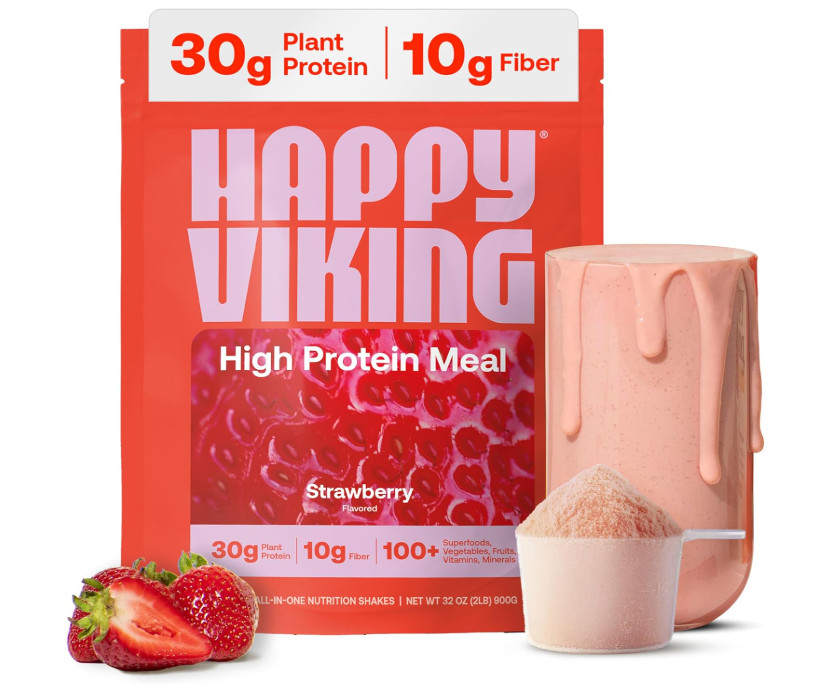 Happy Viking Plant-Based Protein Shake, Strawberry, 15 Meals, 30g Protein