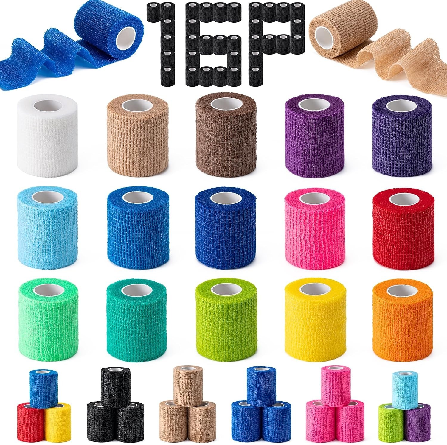 16 Pack Self Adhesive Bandage Wraps,2″ X 5 Yards Non-Woven Elastic Cohesive Band