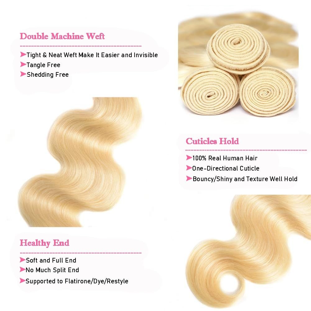 Brazilian 613 Golden Blonde Human Hair Weave Virgin Remy Sew In Body Wave