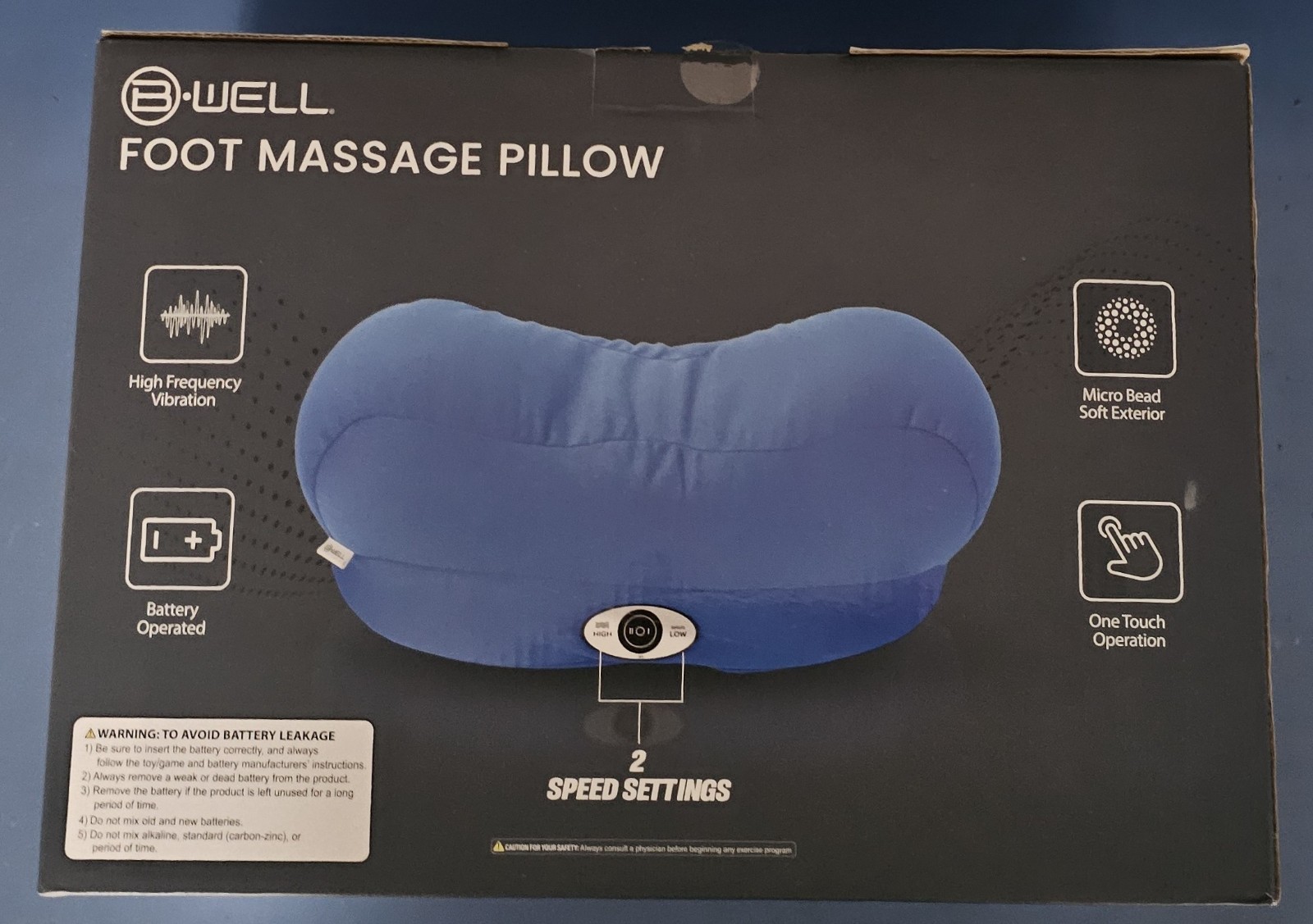 B-WELL FOOT MASSAGE PILLOW (2-SPEED/BATTERY OPERATED) – NEW IN OPENED BOX