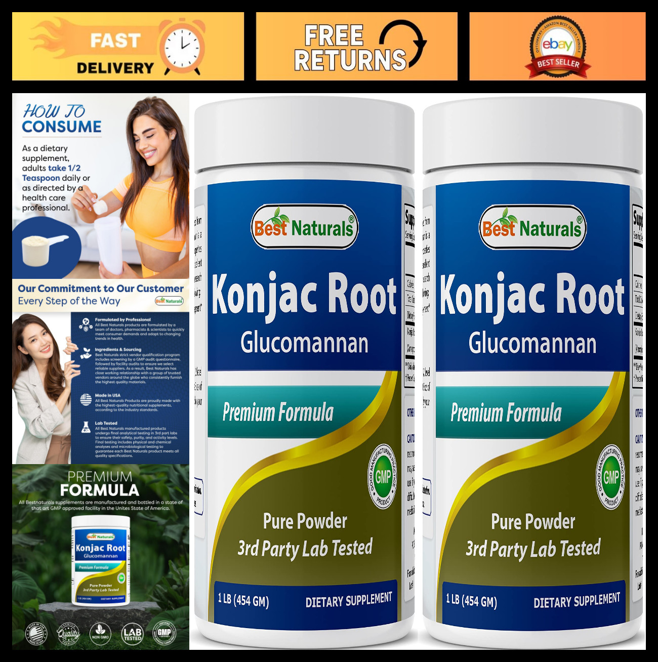 2 Pack Konjac Glucomannan Root Powder 2000mg – 1 lb Each for Weight Loss & Detox