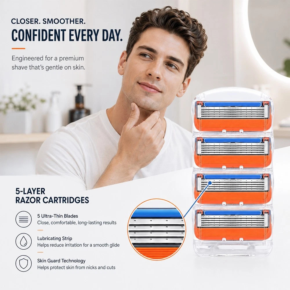 16PC Shaving Razor Blades Refills Compatible for GiIIette Fusion 5 Proglide