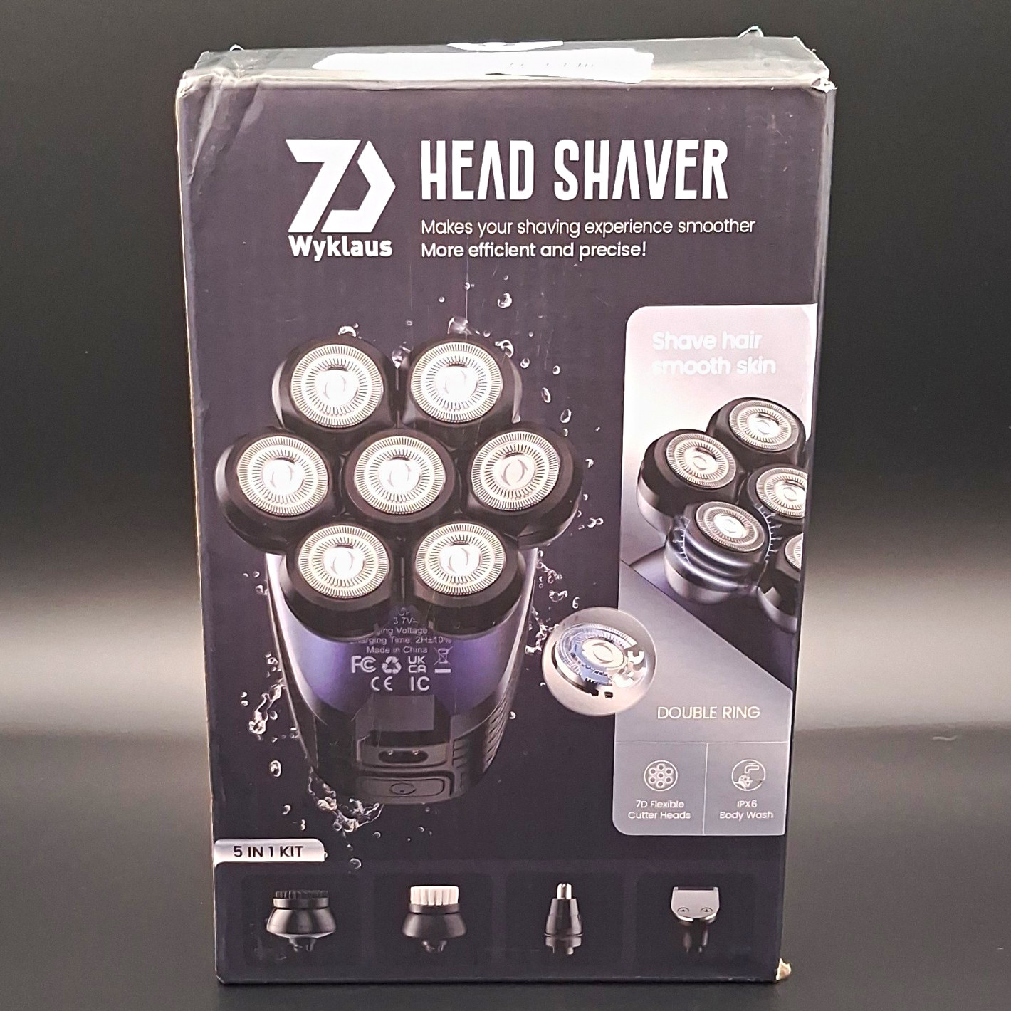 Wyklaus 7D 7-Head Rotary Wet/Dry Cordless Shaver LED USB, Green