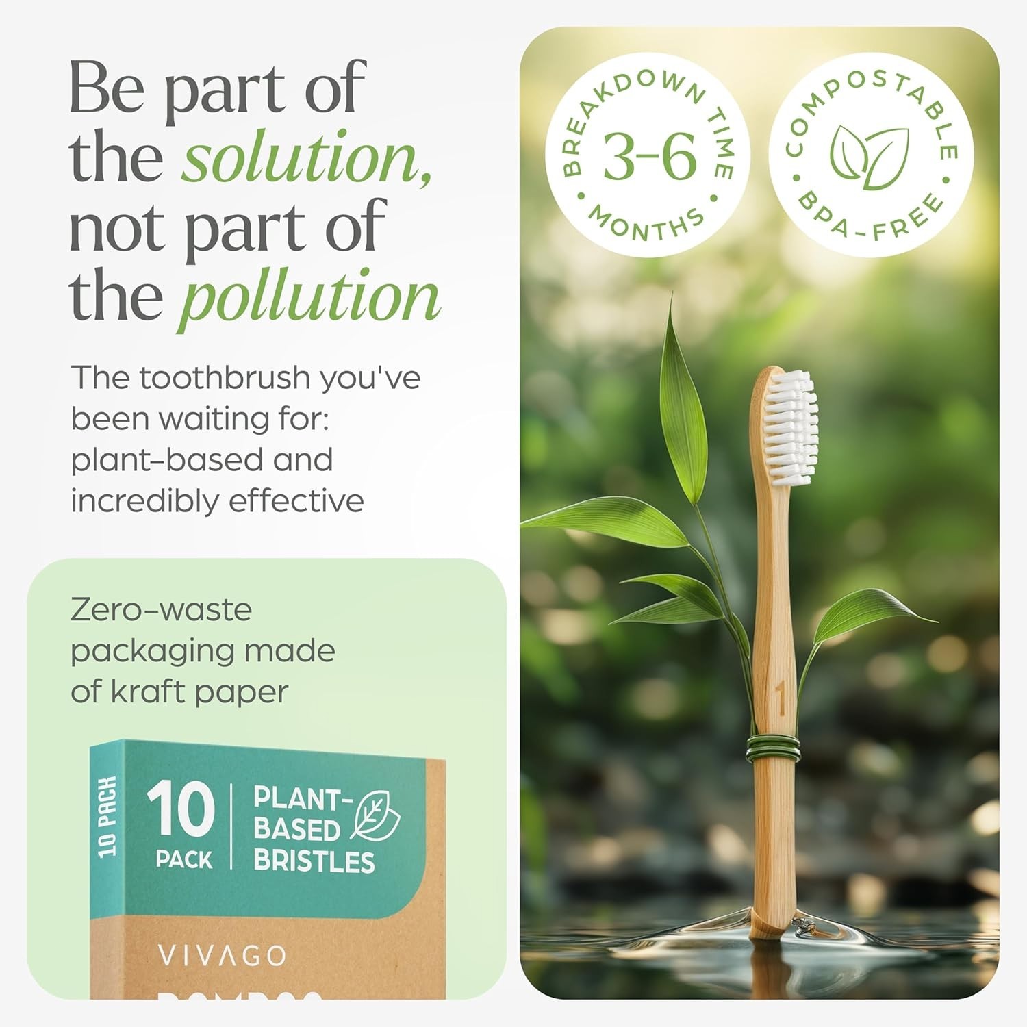 Bamboo Toothbrushes Eco-Friendly Soft Bristles 10 Pack Natural Wooden Toothbrush