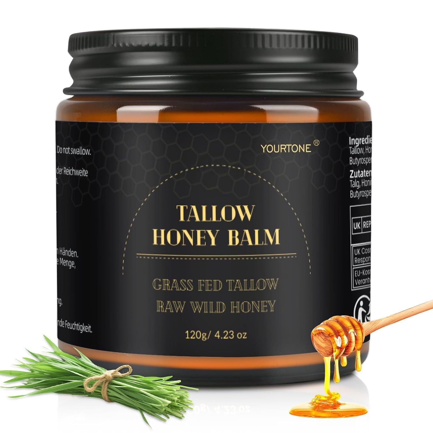 Beef Tallow, Beef Tallow Skin Care with Honey, Hydrating Tallow Balm 4.23oz