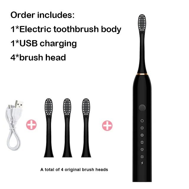 Sonic Electric Toothbrush USB Rechargeable Smart Timer with Brush Heads