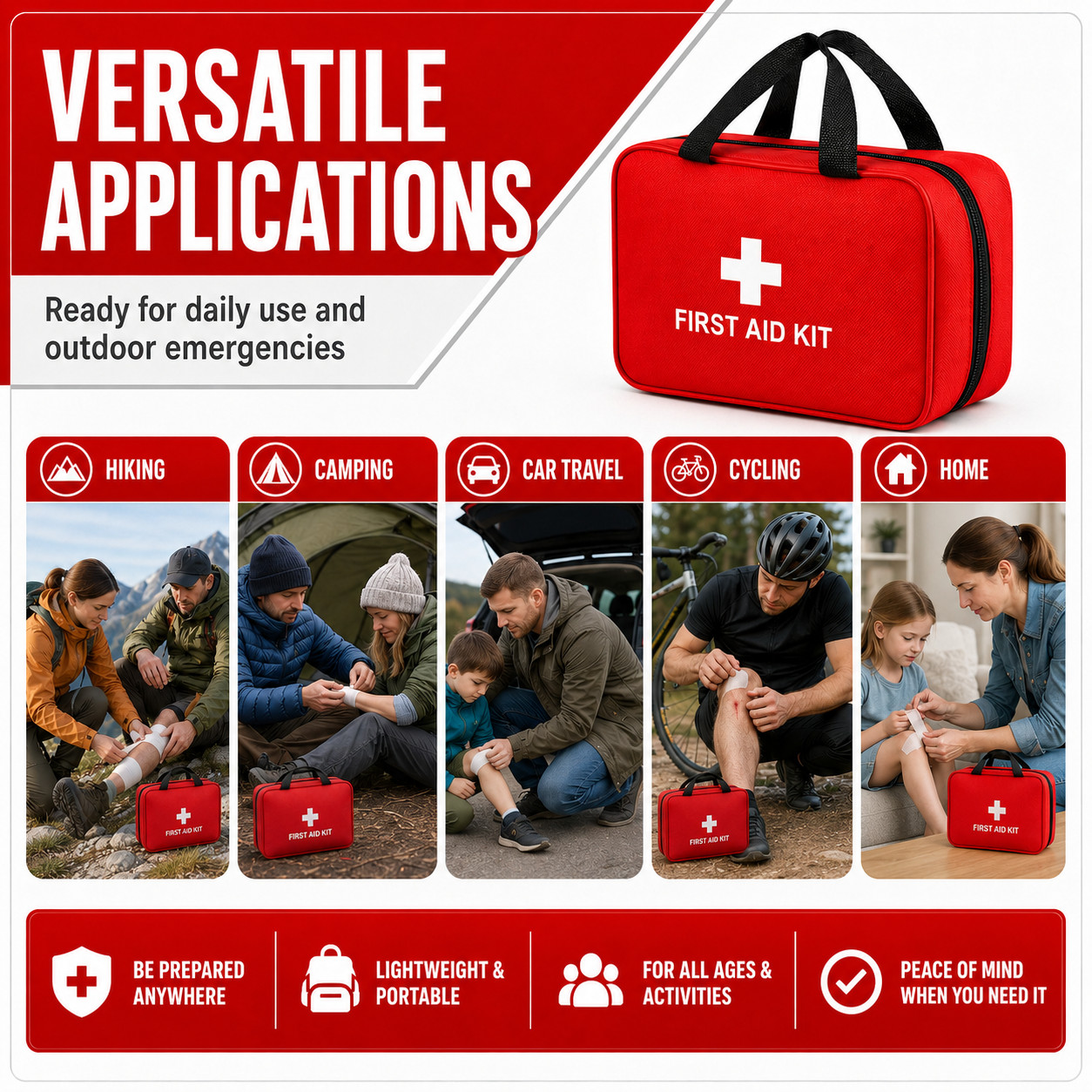 Complete First Aid Kit Emergency Medical Bag for Home Car Travel Camping Outdoor