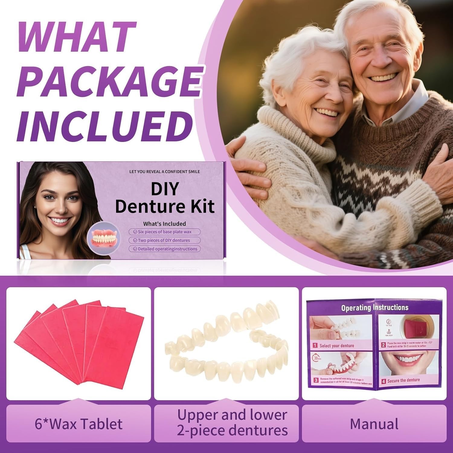 DIY Denture Kit – Complete Upper & Lower False Teeth for At-Home Smile Makeover