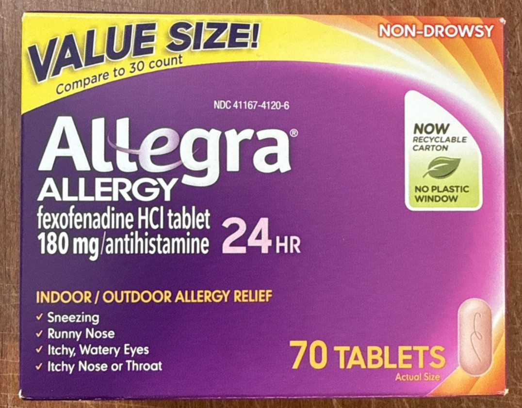 Allegra Adult 24 Hr Allergy Tablets 70 Tabs EXP: 10/2026 New