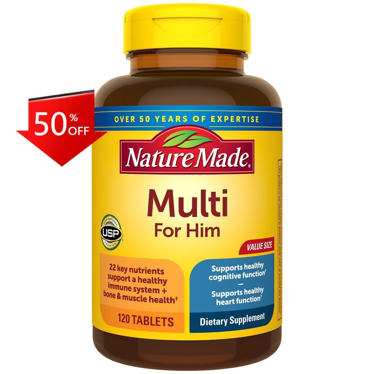Nature Made Mens Multivitamin with No Iron, Nutritional Support Tablets, 120ct
