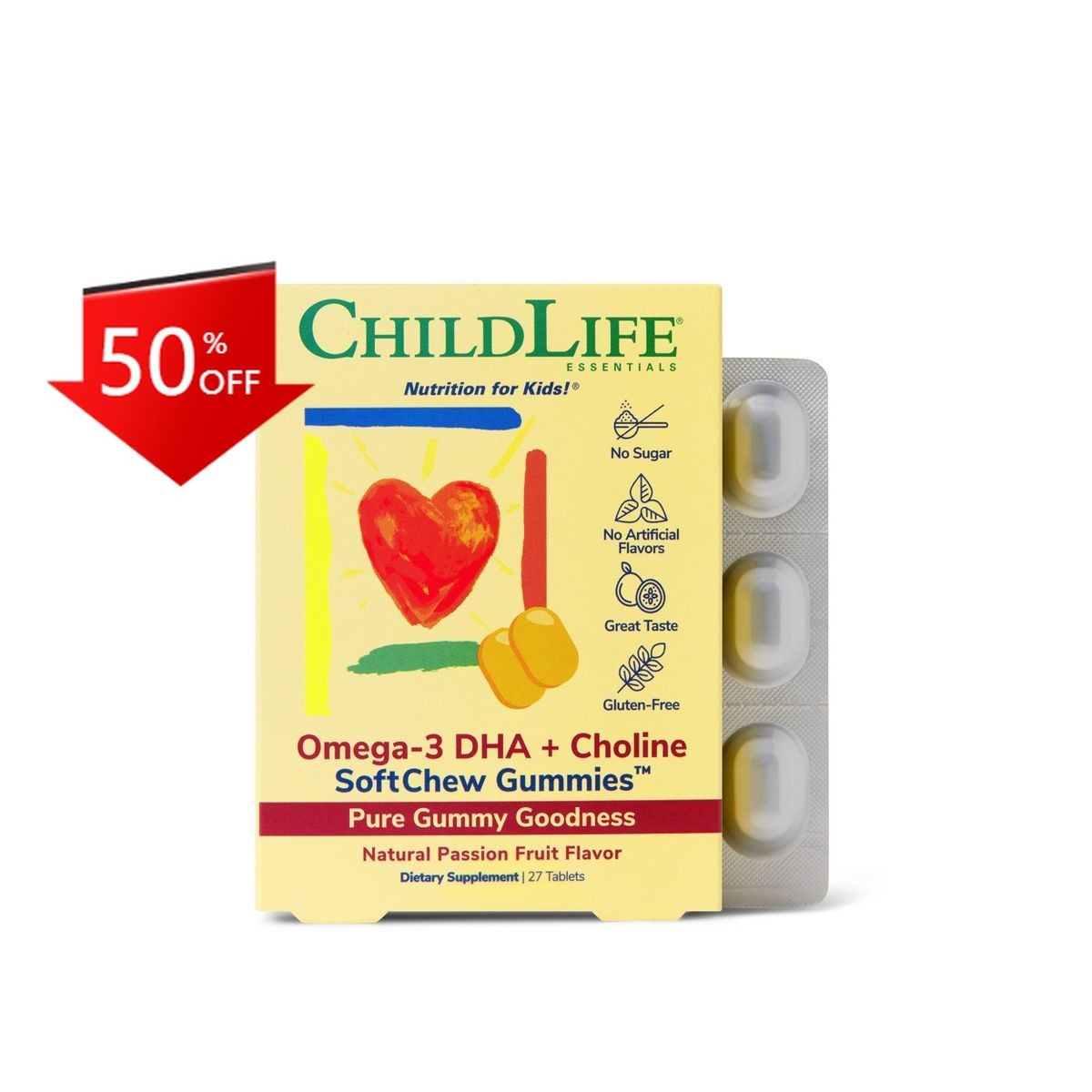 ChildLife Essentials Omega 3 DHA Choline Gummies – 27ct: Sugar-Free & Supplement