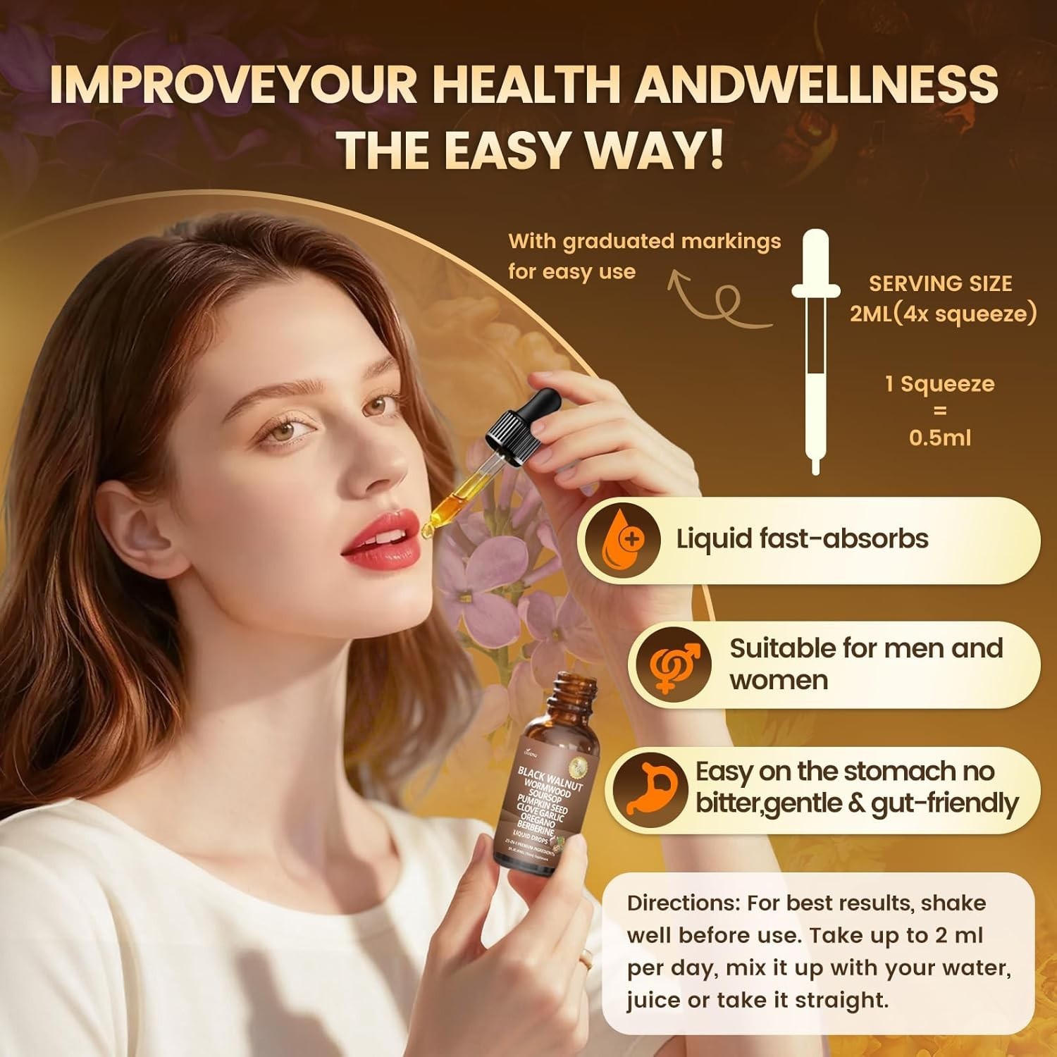 25in1 Black Walnut Wormwood Clove Liposomal Tincture Drops Lymphatic Support 25