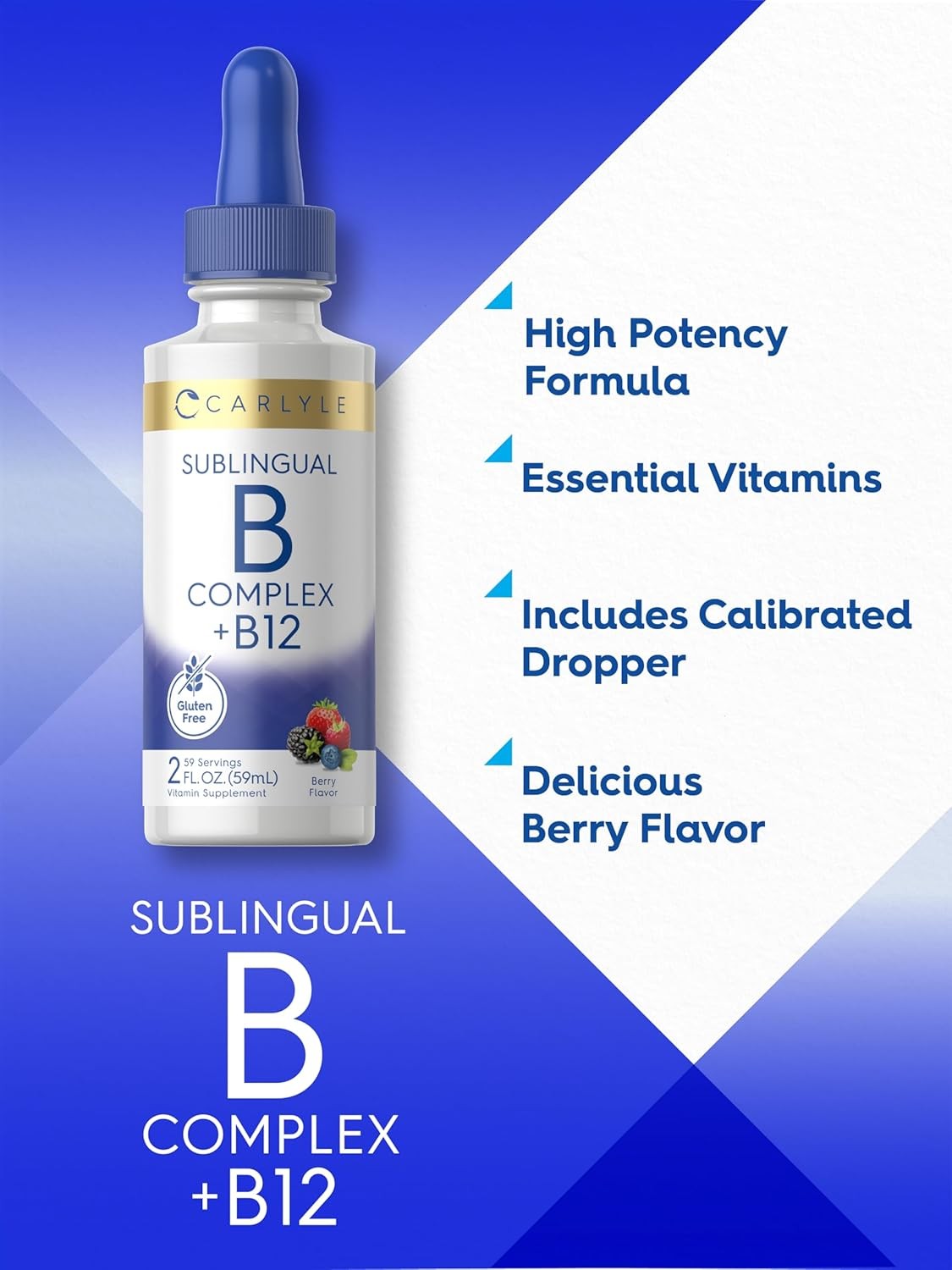 Vitamin B Complex Liquid | 2 fl oz | with B12 | Berry Flavor | by Carlyle