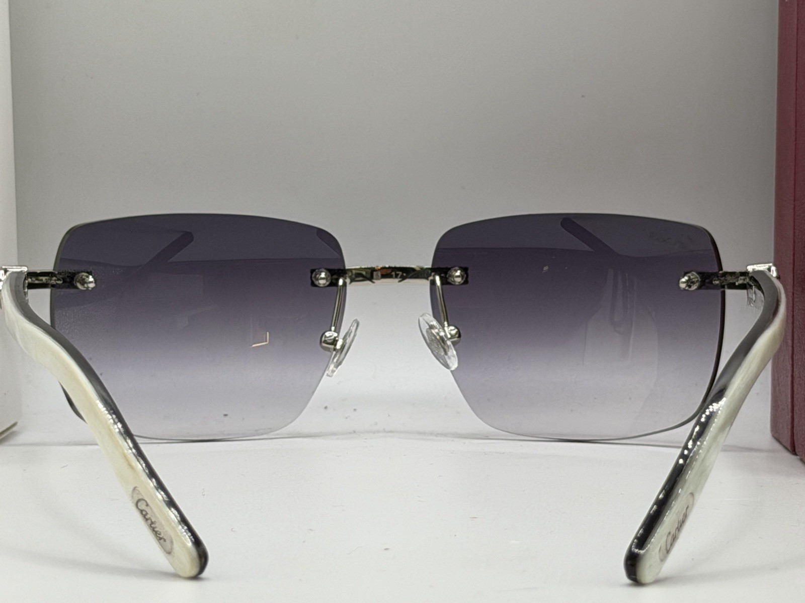 Cartier Silver Buffalo CT0286O Gradient grey white Horn Sunglasses 57-17-145mm