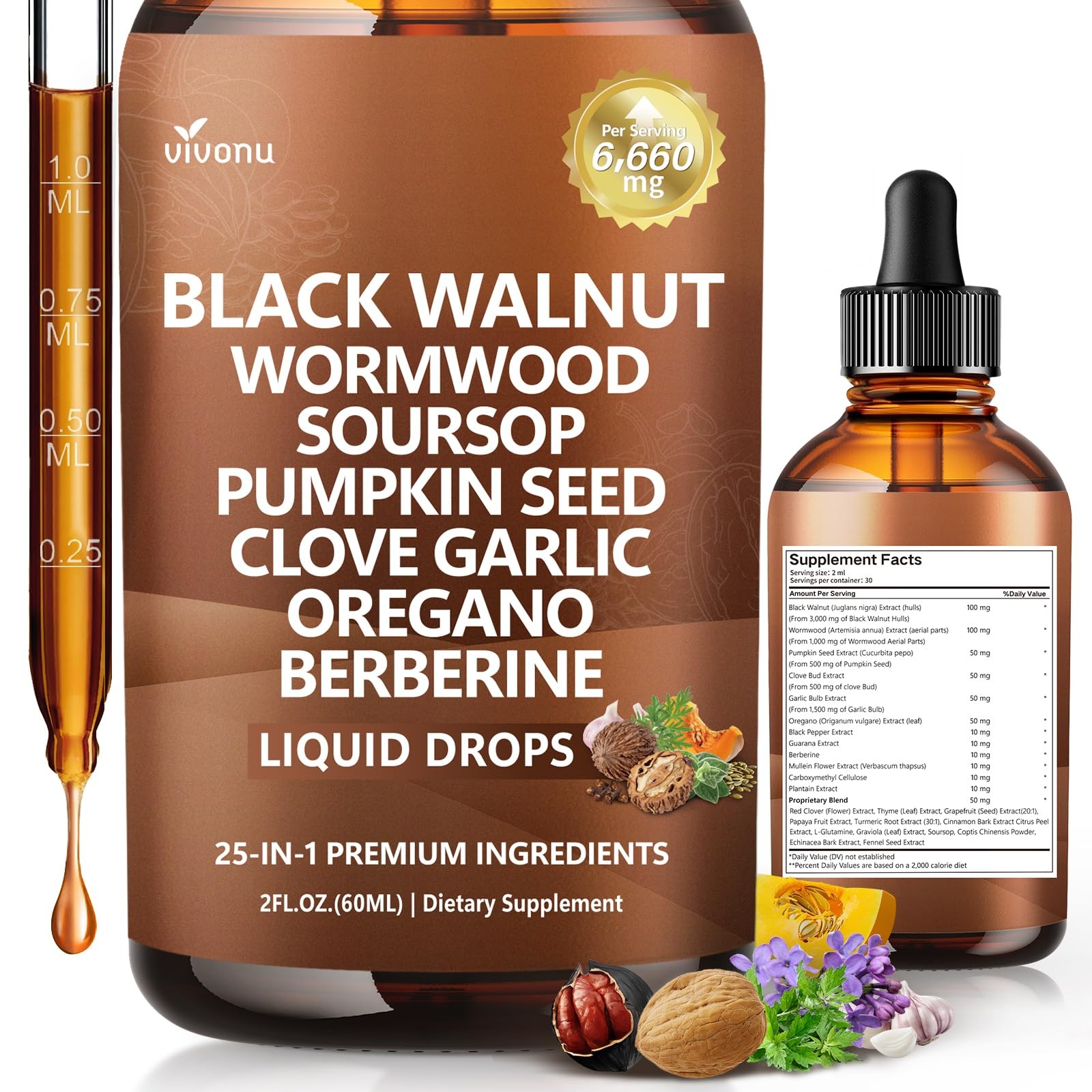 25-in-1 Liposomal Black Walnut Wormwood Clove Tincture, Cleanse for Humans Drops