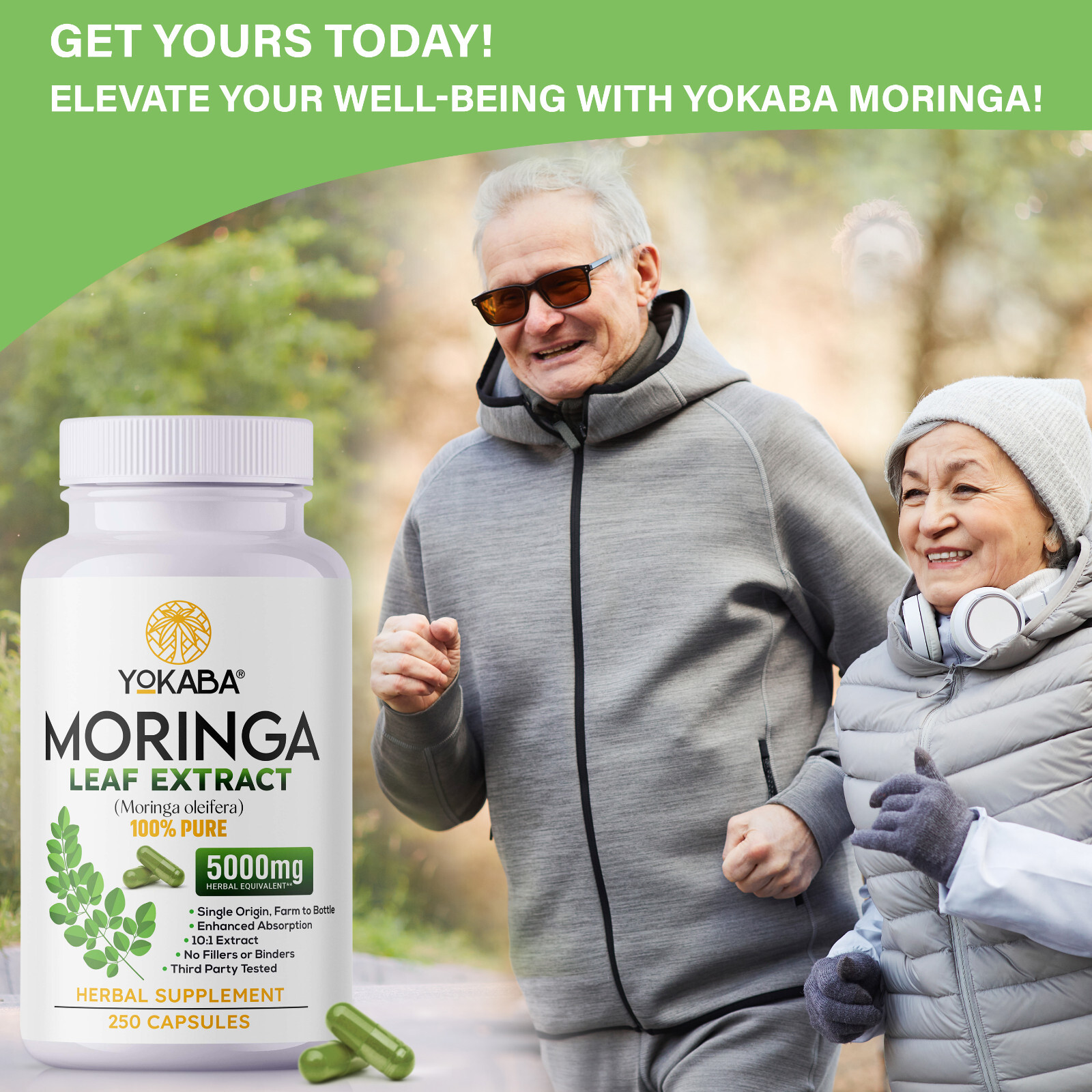 500 Capsules Moringa Oleifera Leaf Powder 5000mg – Organic Herbal Extract YOKABA