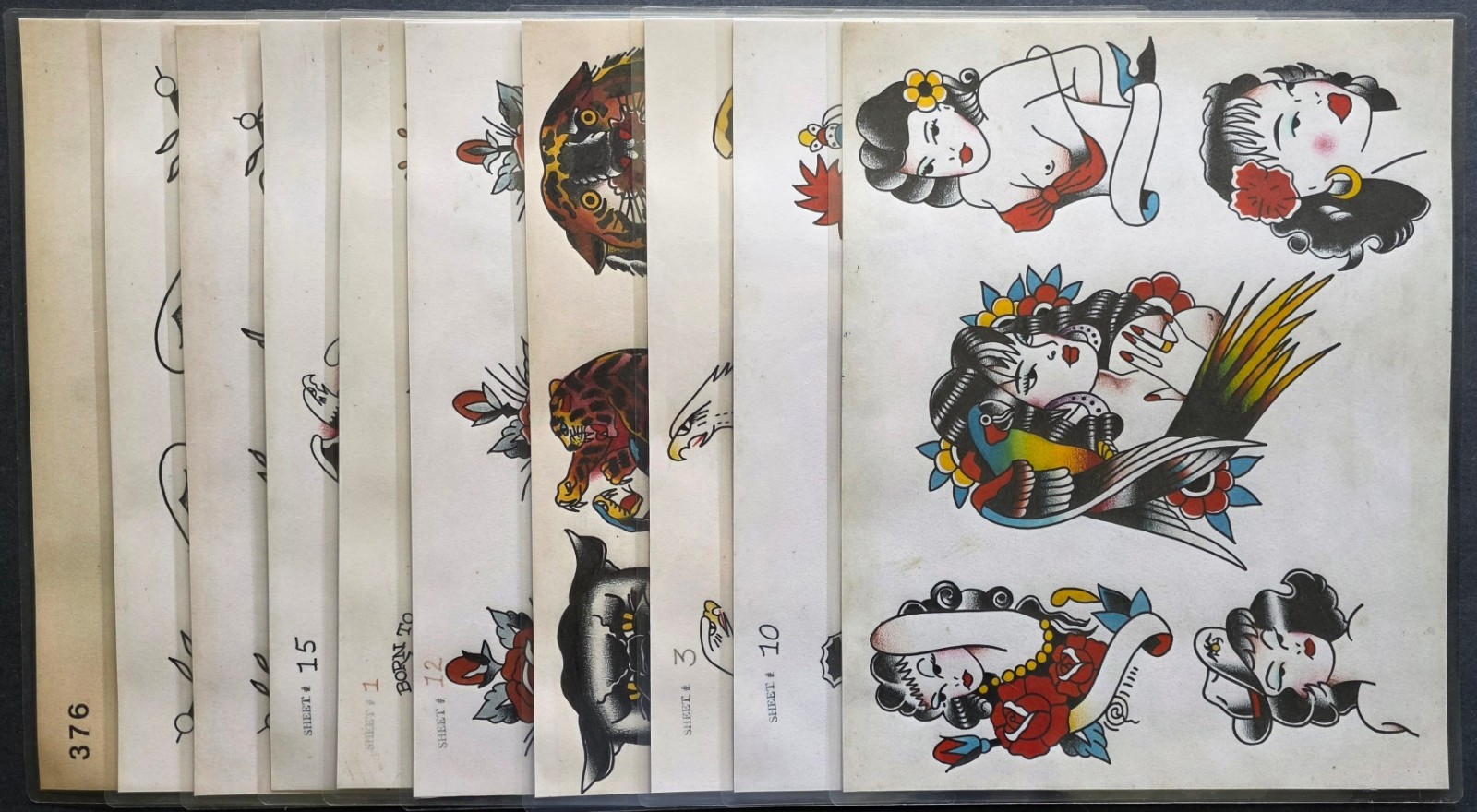 Huck Spaulding & Rogers Traditional Vintage Style Tattoo Flash 10 Sheet Set