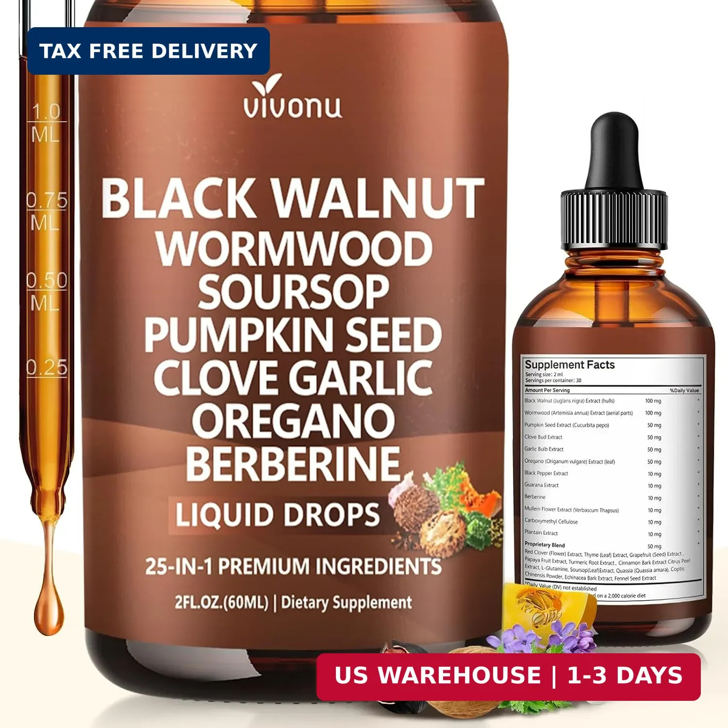25-in-1 Liposomal Black Walnut Wormwood Clove Tincture, Cleanse for Humans Drops